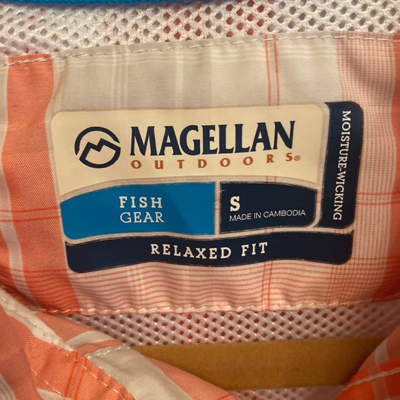 Magellan Fish Gear Mens Sz S Long Sleeve Relaxed Fit Vented Orange/Peach Plaid - Picture 5 of 16